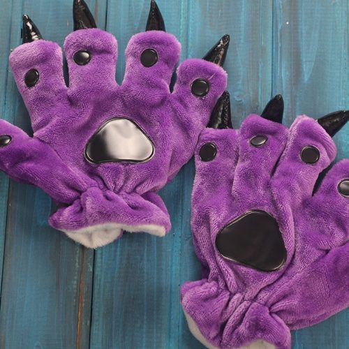 Unisex Animal Hands Paw Flannel Purple Cartoon Gloves