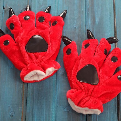 Unisex Animal Hands Paw Flannel Red Cartoon Gloves