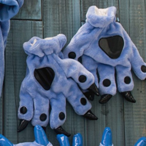 Unisex Animal Hands Paw Flannel Blue Cartoon Gloves