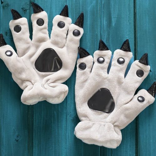 Unisex Animal Hands Paw Flannel Grey Cartoon Gloves