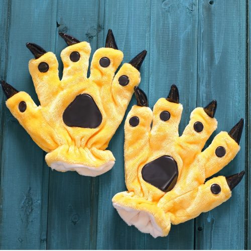 Unisex Animal Hands Paw Flannel Yellow Cartoon Gloves