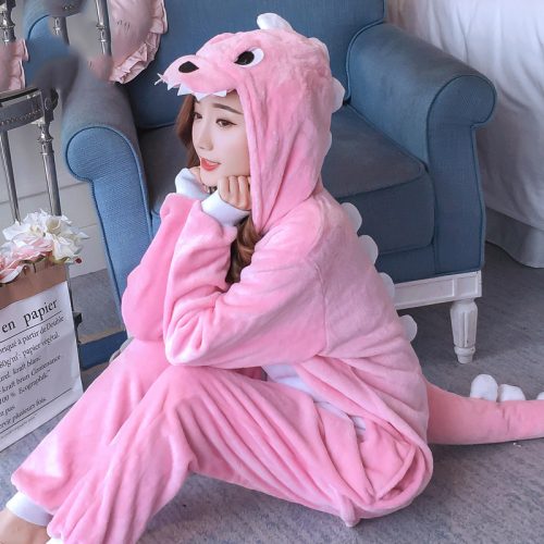 Women Pink Dinosaur Onesie Costume Kigurumi for Adult & Teens