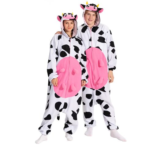 Adult Black White Pink Cow Kigurumi Costume Onesie With Plus Size