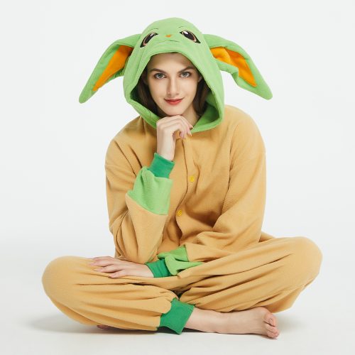 Adult Yellow Green Yoda Kigurumi Costume Onesie With Plus Size