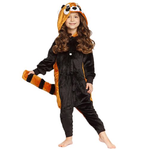 Kids Black Brown Raccoon Kigurumi Costume Onesie With Plus Size