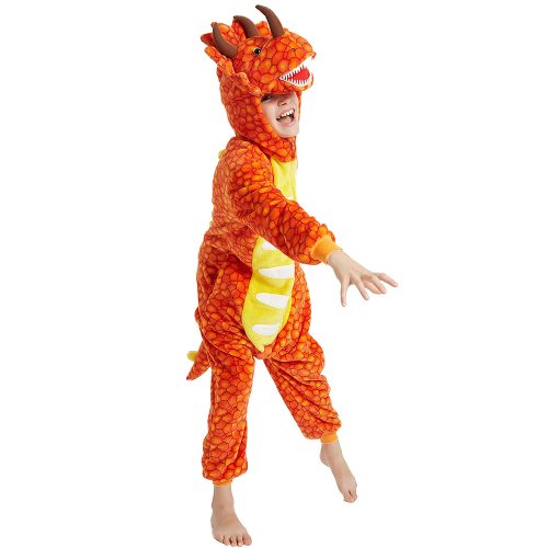 Kids Orange Triceratops Kigurumi Costume Onesie With Plus Size