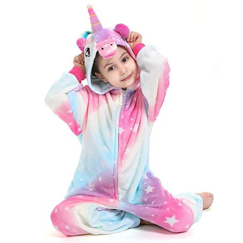 Kids Pink Blue Unicorn Kigurumi Costume Onesie With Plus Size