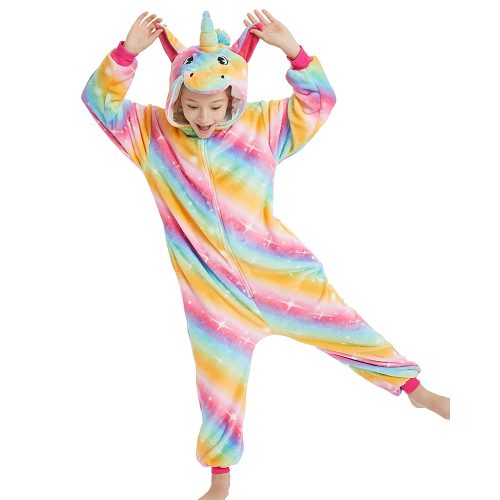 Kids Rainbow Unicorn Kigurumi Costume Onesie With Plus Size