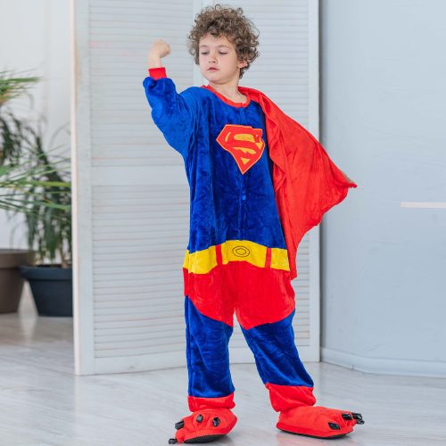 Kids Blue Red Superman Kigurumi Costume Onesie With Plus Size