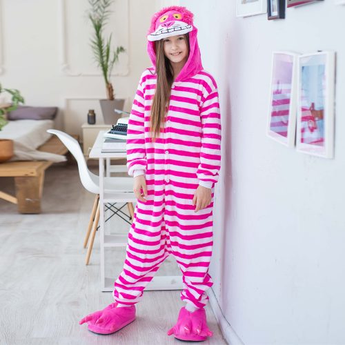 Kids Pink Cheshire Cat Kigurumi Costume Onesie With Plus Size
