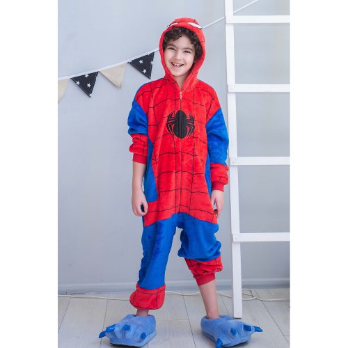 Kids Red Blue Spiderman Kigurumi Costume Onesie With Plus Size