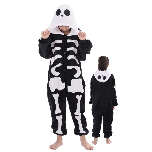 Kids Black White Skeleton Kigurumi Costume Onesie With Plus Size